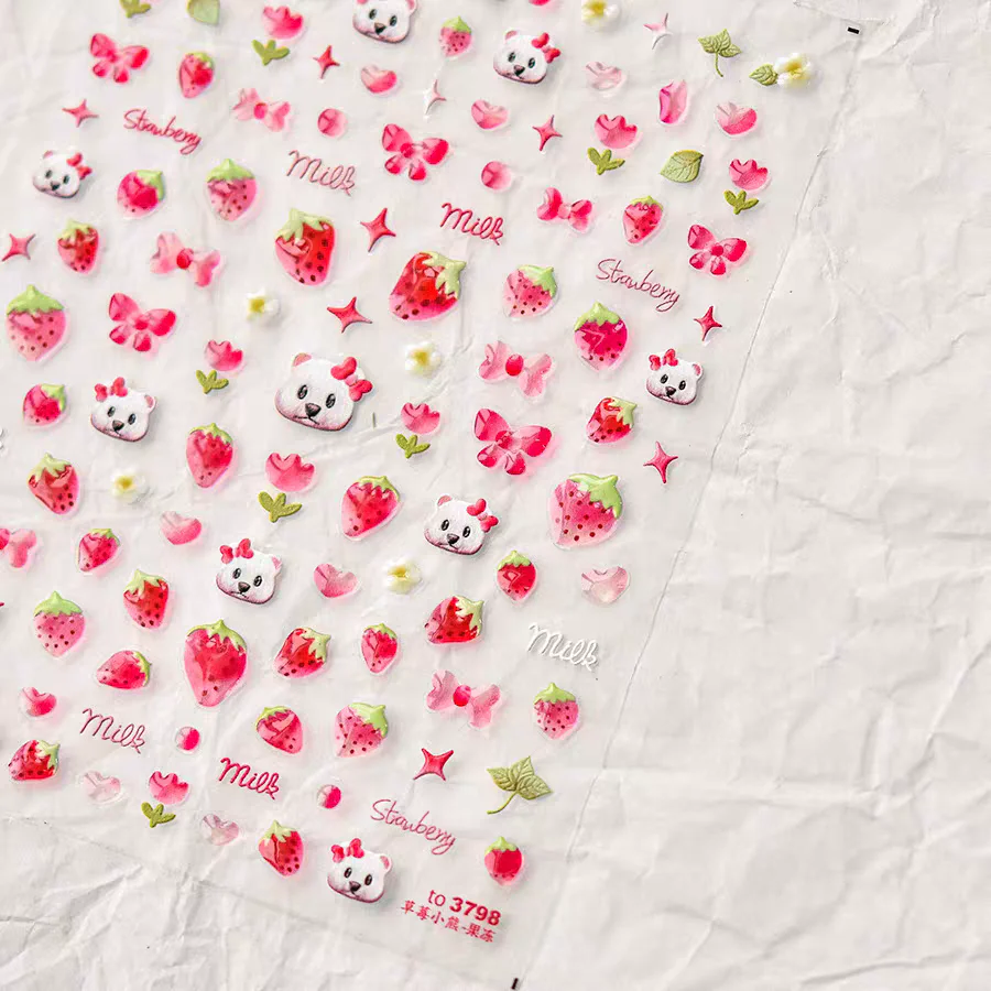 3798 - Self-Adhesive Strawberry Bear Nail Stickers