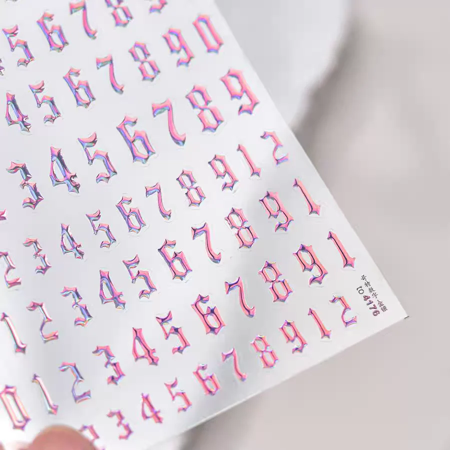 4176(P) - Self-Adhesive Gothic Numbers Nail Stickers (Pink)
