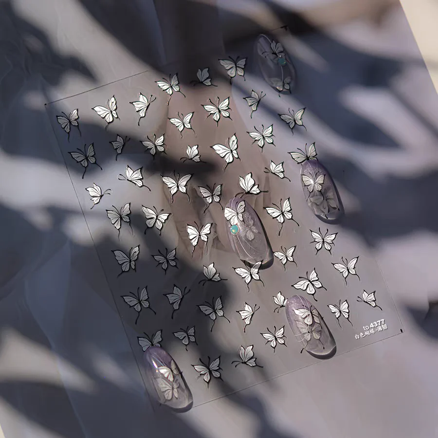 4377 - Self-Adhesive White Butterfly Nail Stickers - Image 3