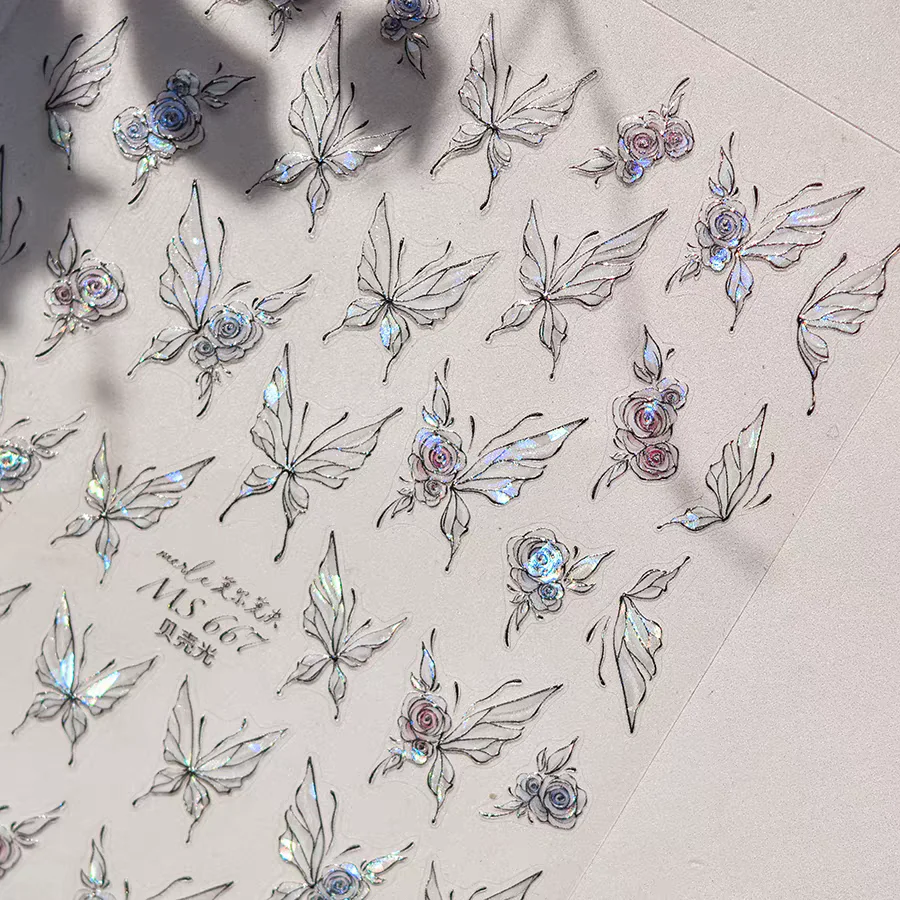 MS667 - Self-Adhesive Holographic Flower Butterfly Nail Stickers