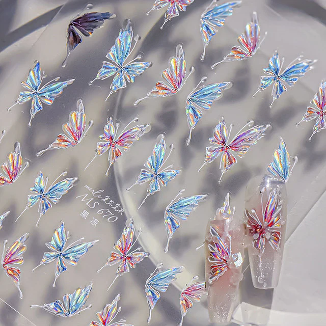 MS670 - Self-Adhesive Holographic Butterfly Nail Stickers