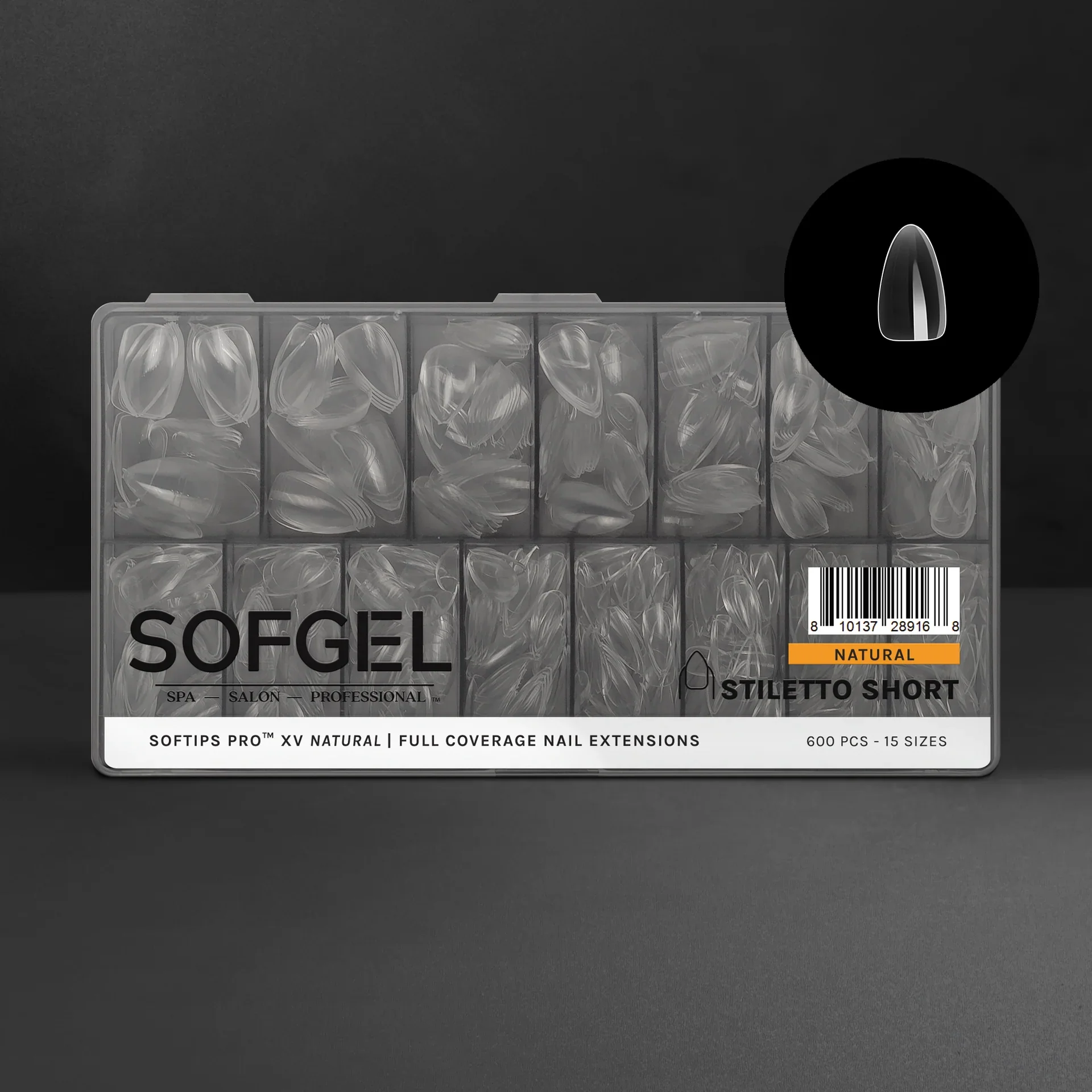 SOFGEL - SOFTIPS PRO XV Natural Stiletto Short - 600pcs